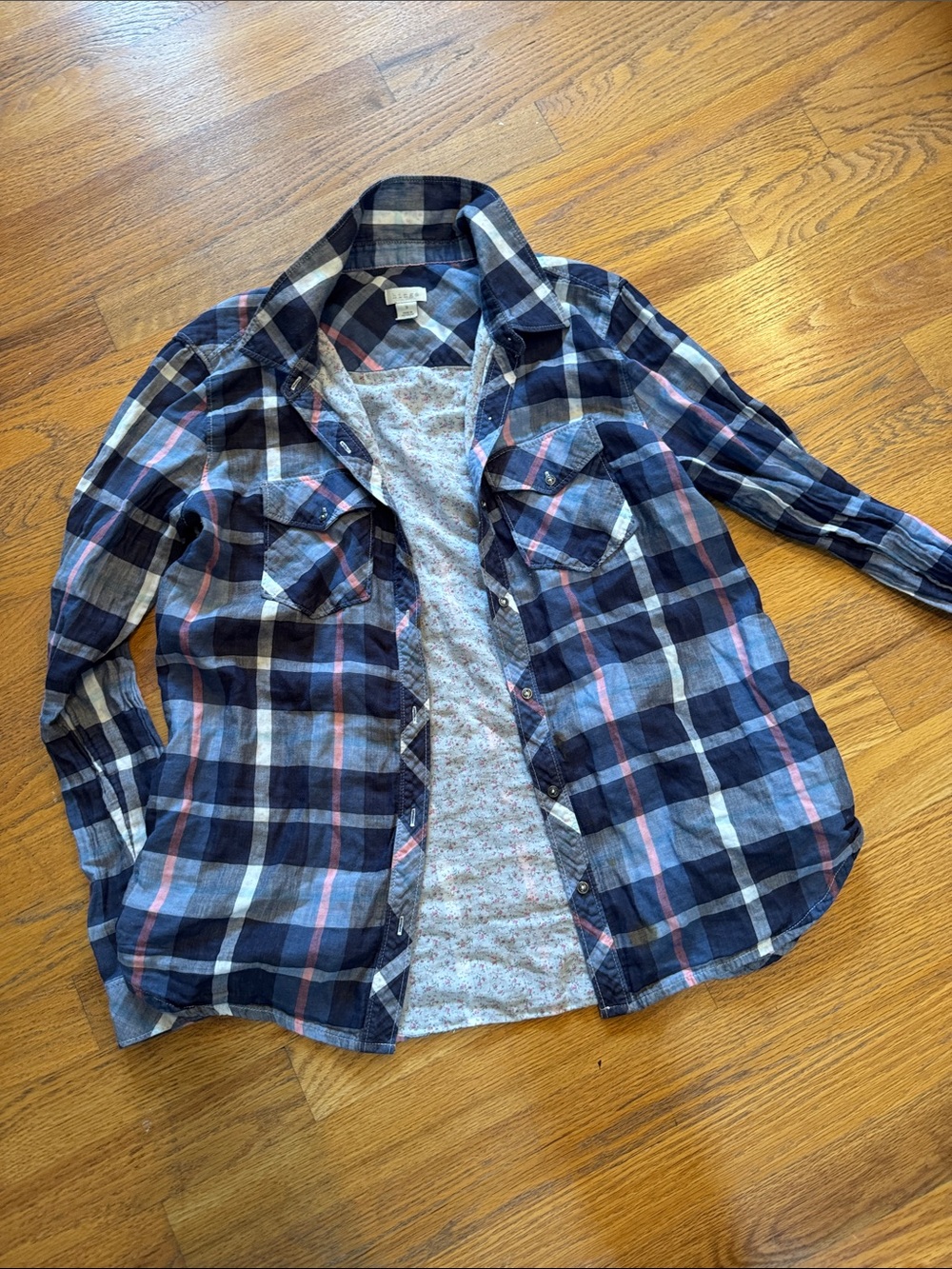 hinge Navy Plaid Lightweight Shirt Jacket with Pink Stripes